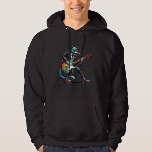 Electric Guitar Kitten Music Lover Rock Guitarist  Hoodie (Front)
