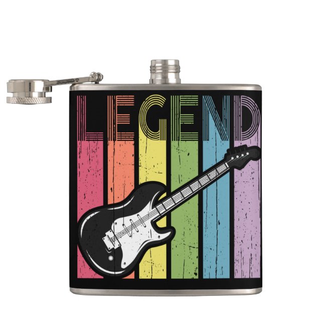 Electric Guitar Legend Distressed Typography Flask (Opened)