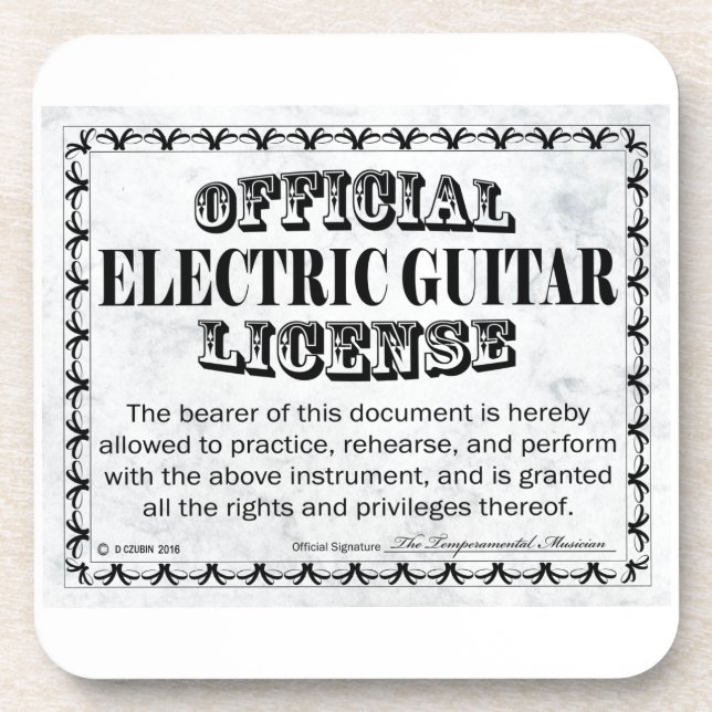 Electric Guitar License Drink Coaster (Front)
