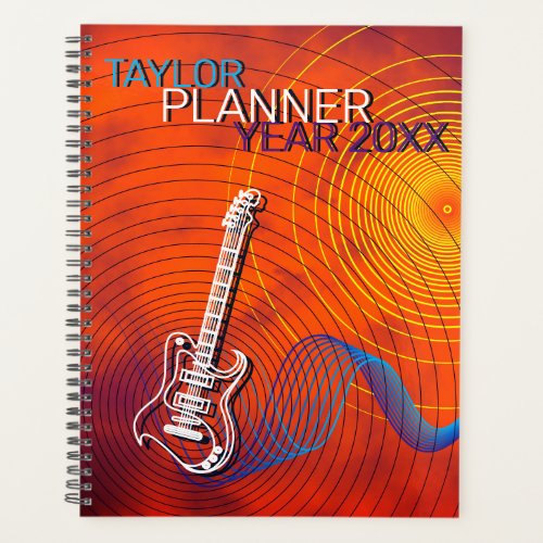 Electric Guitar lines  Abstract Sun Vibes Orange Planner