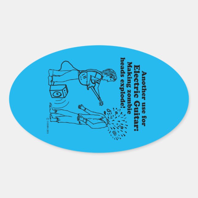 Electric Guitar Makes Zombies Explode Oval Sticker (Front)