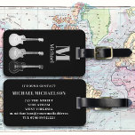 Electric Guitar Modern Personalized Luggage Tag<br><div class="desc">Hand drawn semi acoustic guitar illustrations in gray, black and translucent white hues repeating pattern on a black background. The perfect design for the cool rock star in your life can be personalized by adding a name and monogram initial on the front and contact details on the back. Perfect for...</div>