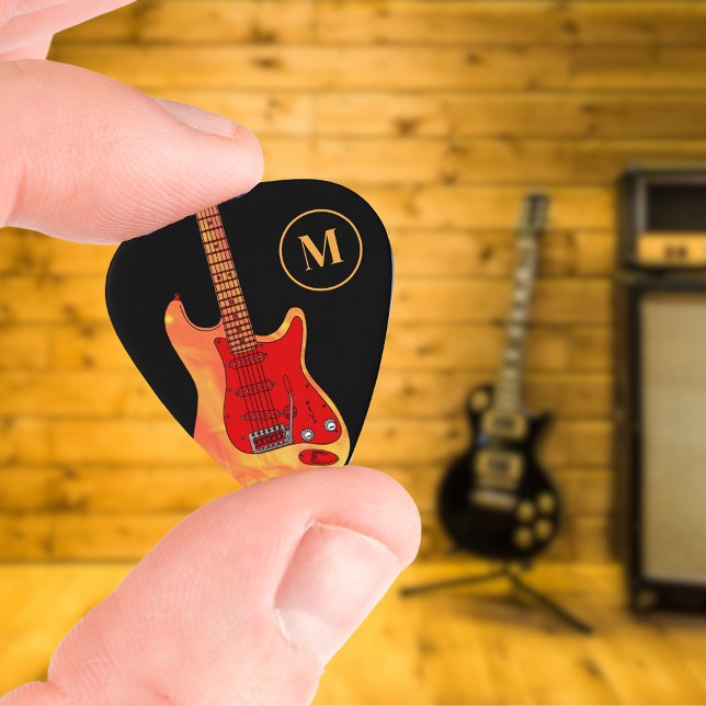 Electric Guitar Monogram Guitar Pick (Electric guitar monogram custom plectrum for guitarist musicians and performers )