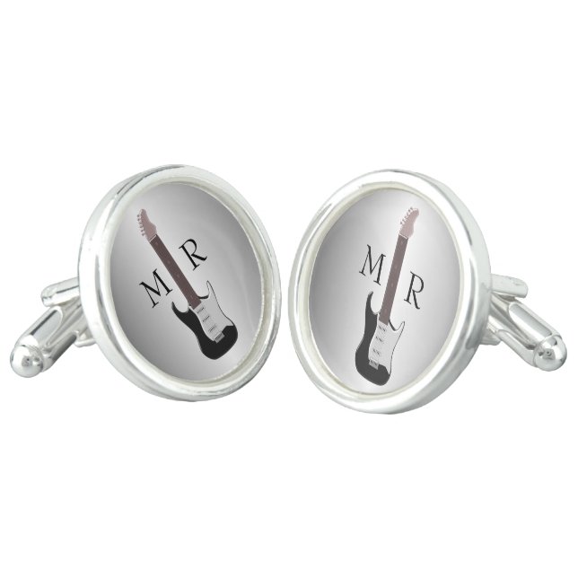 Electric Guitar Monogrammed Cufflinks (Angled)