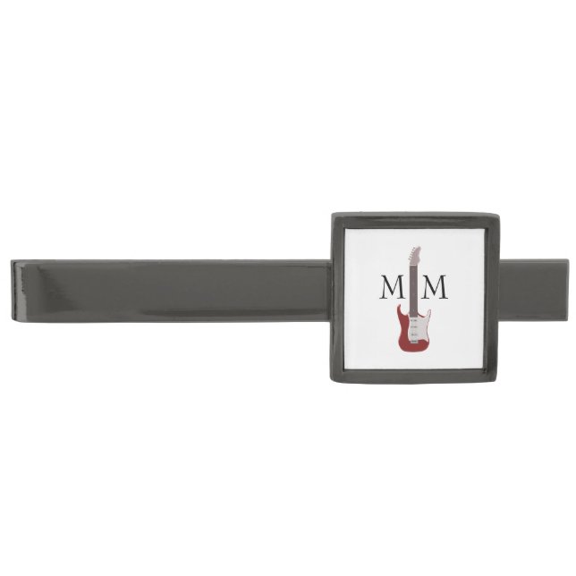 Electric Guitar Monogrammed Gunmetal Finish Tie Bar (Front)