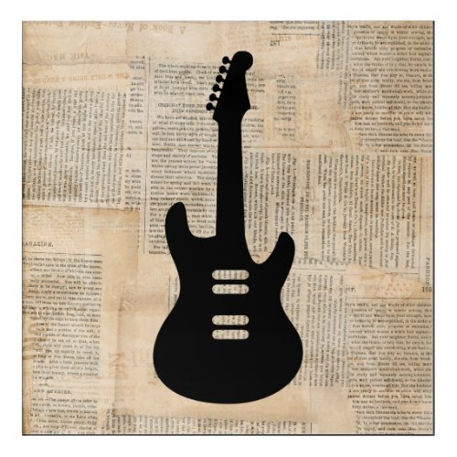 Electric Guitar Music Art with Newspaper Text
