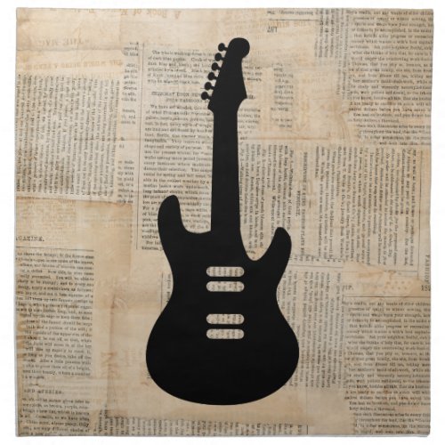 Electric Guitar Music Art with Newspaper Text Cloth Napkin