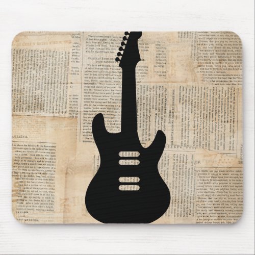 Electric Guitar Music Art with Newspaper Text Mouse Pad