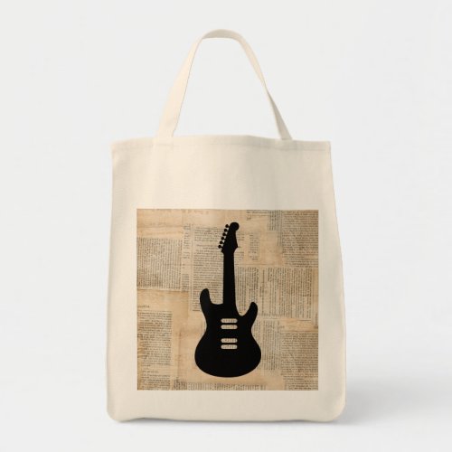 Electric Guitar Music Art with Newspaper Text Tote Bag