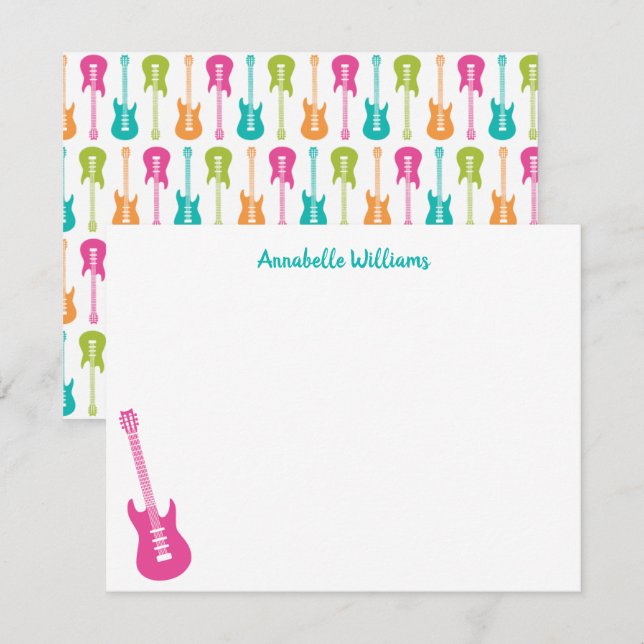 Electric Guitar Musical  Note Card (Front/Back)