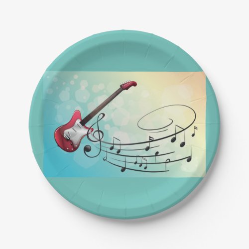 Electric Guitar Musical Notes Paper Plates