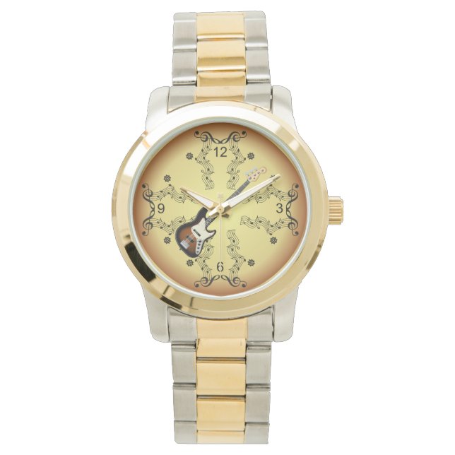 Electric Guitar~Musical Scroll~Golden Background ~ Watch (Front)