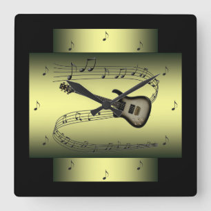 Electric Guitar ~ Musical Swirl ~ Notes ~ * ~ Square Wall Clock