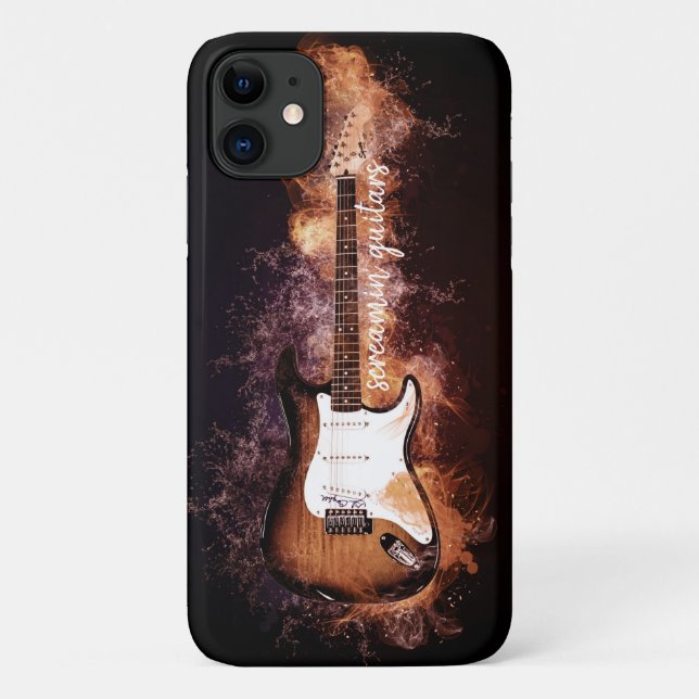 Electric Guitar Musician Flaming Black Typography Case-Mate iPhone Case (Back)