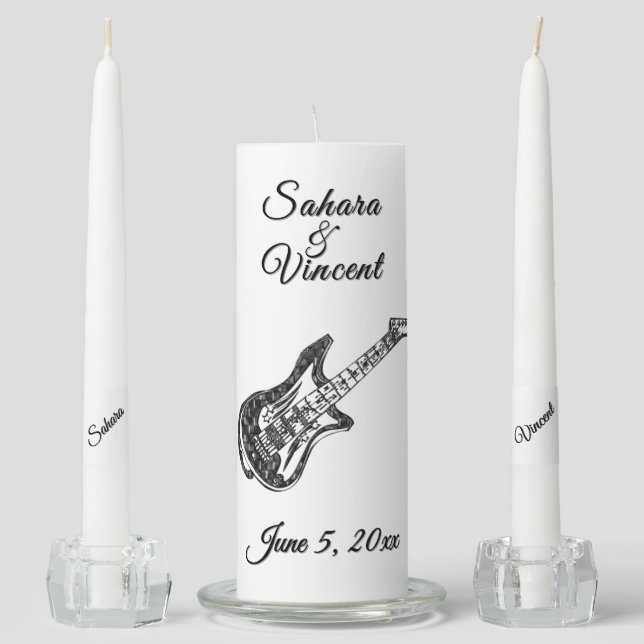 Electric Guitar Names and Date  Unity Candle Set (Front)