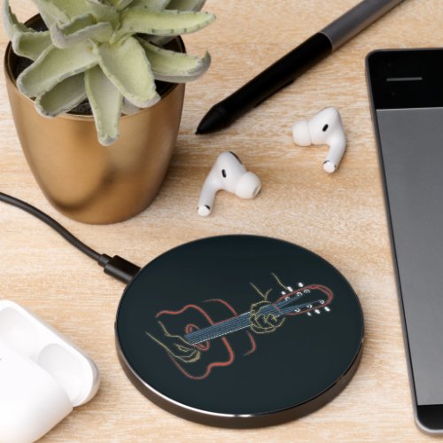 Electric guitar neon design wireless charger 