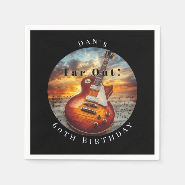 Electric Guitar Ocean Sunset Music Notes Napkins (Front)