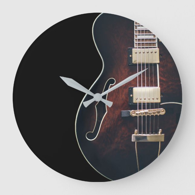 Electric Guitar On Black Large Clock (Front)
