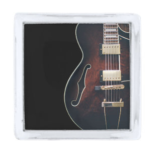 Electric Guitar On Black Silver Finish Lapel Pin