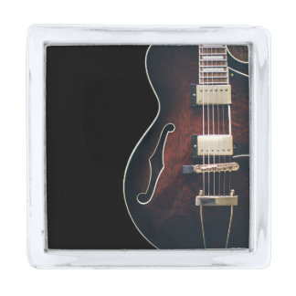 Electric Guitar On Black Silver Finish Lapel Pin