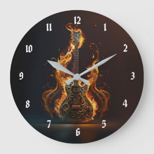 Electric guitar on fire large clock