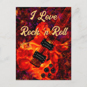 Electric Guitar on Fire Red Black Love Rock n Roll Postcard