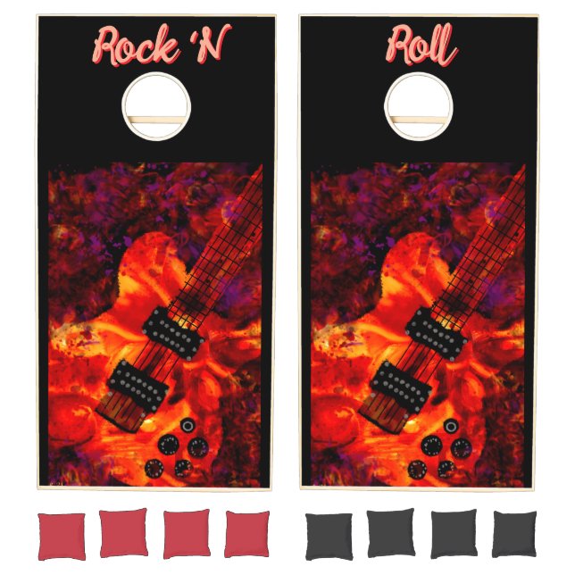 Electric Guitar on Fire Red Black Music Art Cornhole Set (Set)