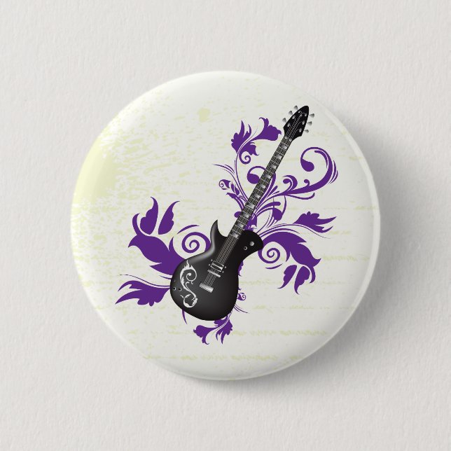 Electric guitar on purple leaves custom products button (Front)