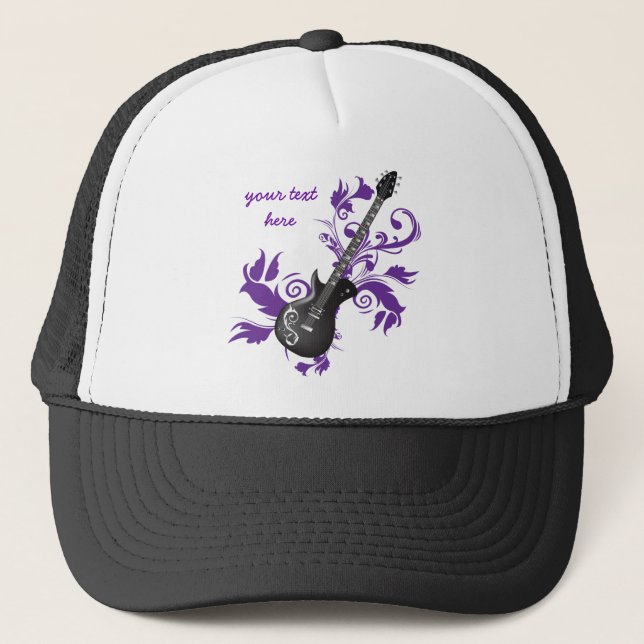 Electric guitar on purple leaves custom products trucker hat (Front)