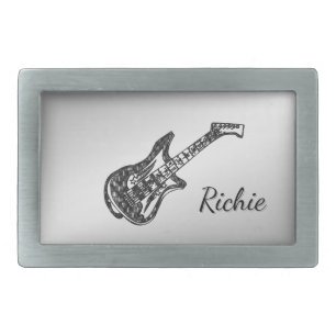 Electric Guitar on Silver Personal Belt Buckle