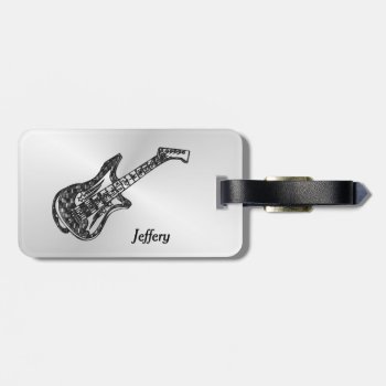 Electric Guitar On Silver Personal Luggage Tag by LwoodMusic at Zazzle
