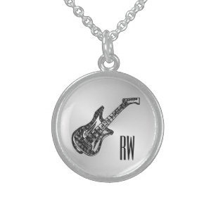 Electric Guitar on Silver Personal Sterling Silver Necklace