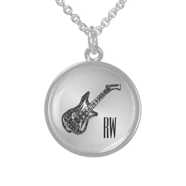 Electric Guitar on Silver Personal Sterling Silver Necklace (Front)