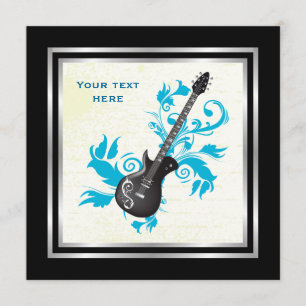 Electric guitar on turquoise leaves custom product invitation