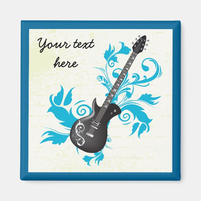 Electric guitar on turquoise leaves custom product magnet (Front)