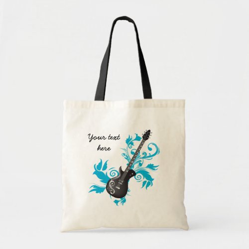 Electric guitar on turquoise leaves custom product tote bag