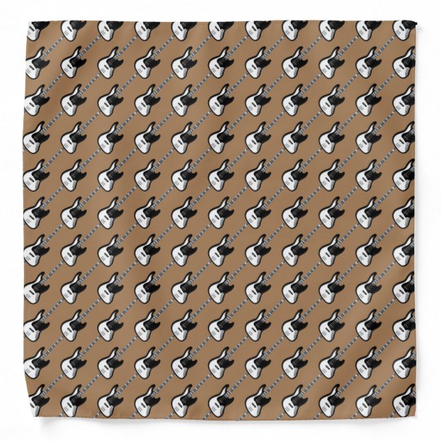 Electric Guitar Pattern in Black and White Bandana (Front)