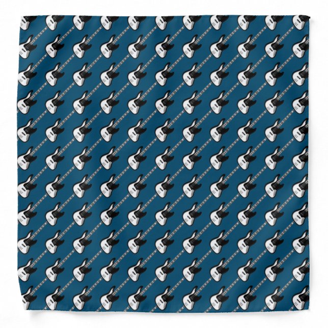 Electric Guitar Pattern in Black and White Bandana (Front)