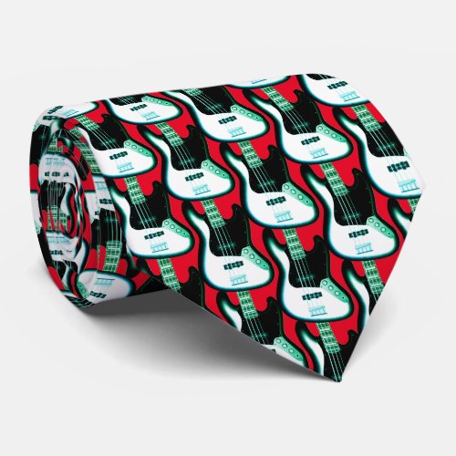 Electric Guitar Pattern in Black and White  Neck Tie