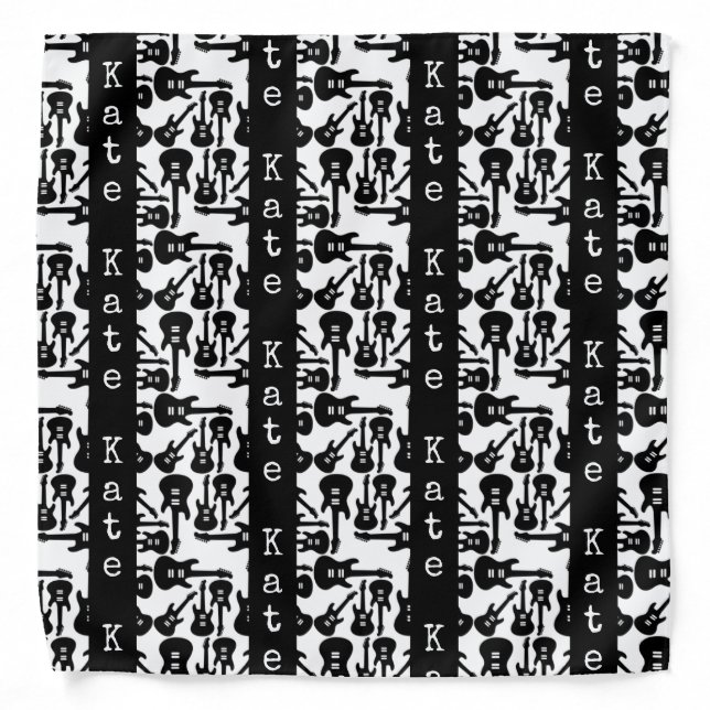 Electric Guitar Pattern Music CUSTOM NAME & COLOR Bandana (Front)