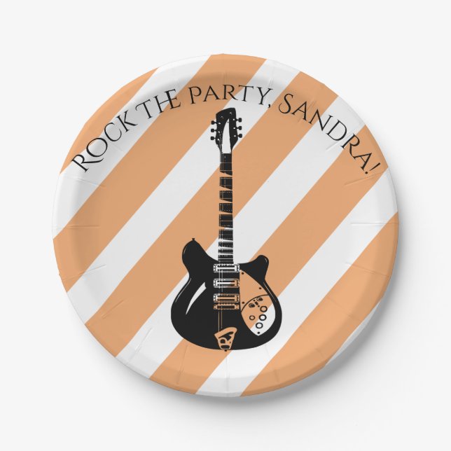Electric Guitar Pattern Music Themed Paper Plates (Front)