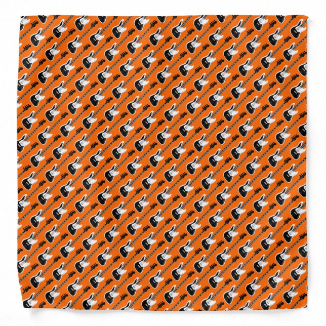 Electric Guitar Pattern Orange and Black  Bandana (Front)