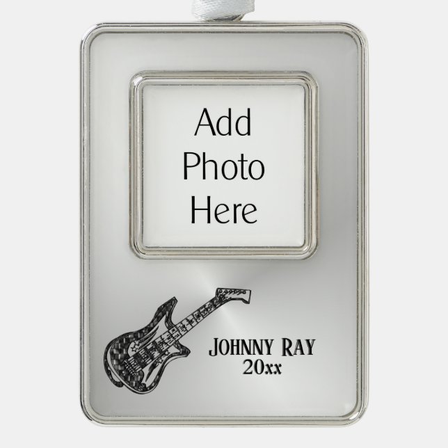Electric Guitar Personal Photo Name Year Christmas Ornament (Front)