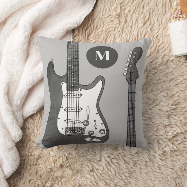 Electric guitar personalized black and white throw pillow (Blanket)
