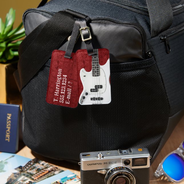 Electric Guitar Personalized Red Luggage Tag (Front & Back)