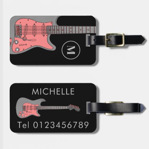 Electric Guitar Pink Black Personalized  Luggage Tag