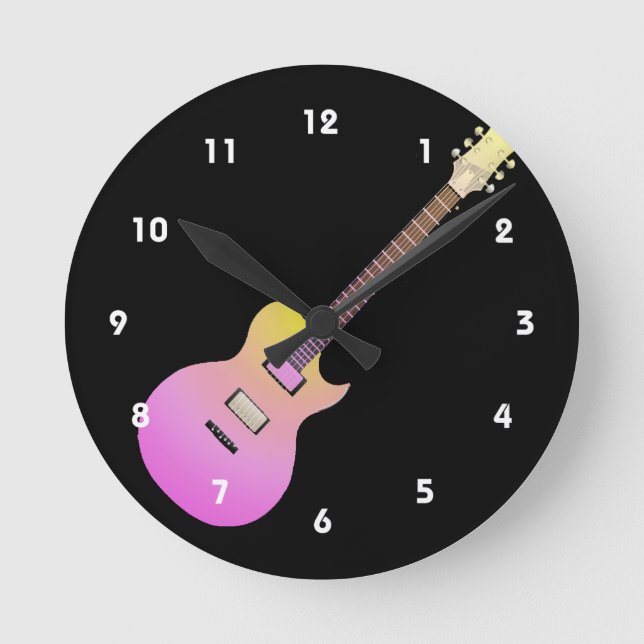 electric guitar pink yellow gradient.png round clock (Front)