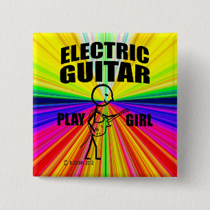 Electric Guitar Play Girl Button
