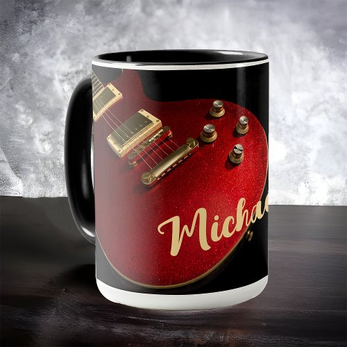 Electric Guitar Player Rock Music Name Red Black Mug
