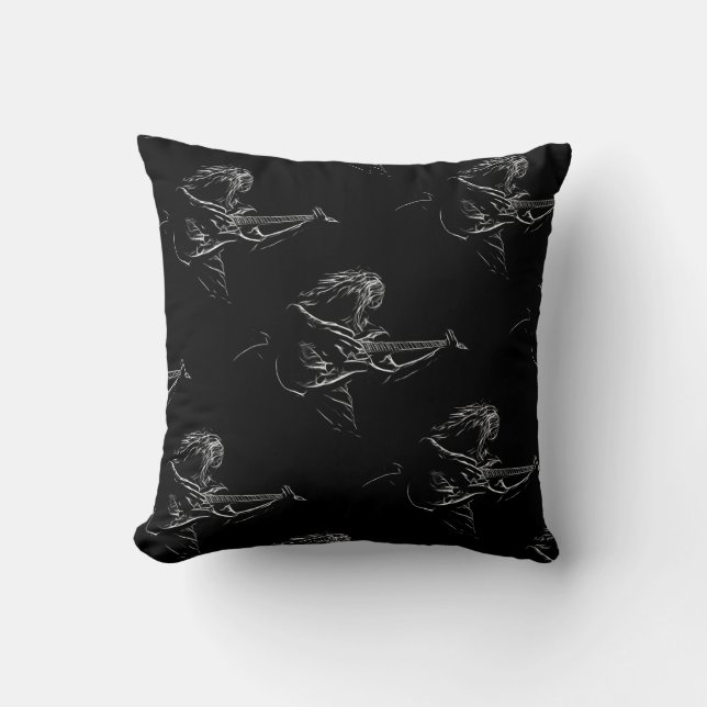 Electric Guitar Player Rockstar Musician Throw Pillow (Front)